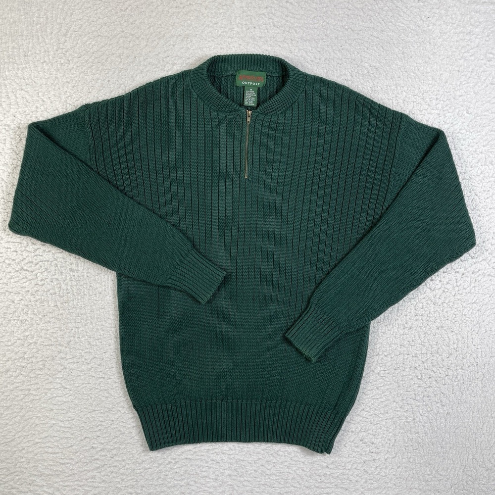 American Outpost Sweater Mens‎ Medium Green Ribbed Quarter Zip Vintage Hong Kong